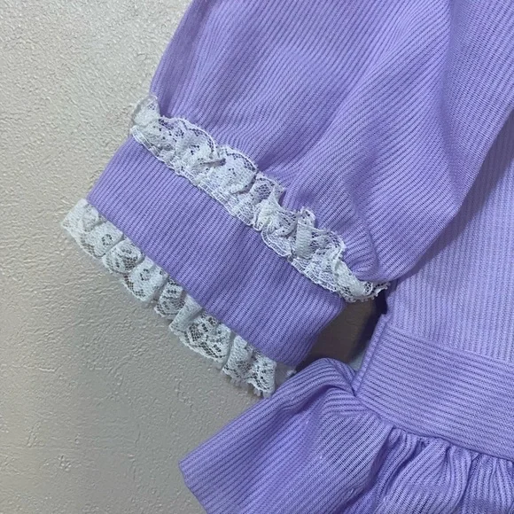Vintage Blouse Shirt Baby 3T Lavender Purple Long Sleeve Collar Lace - Picture 3 of 10